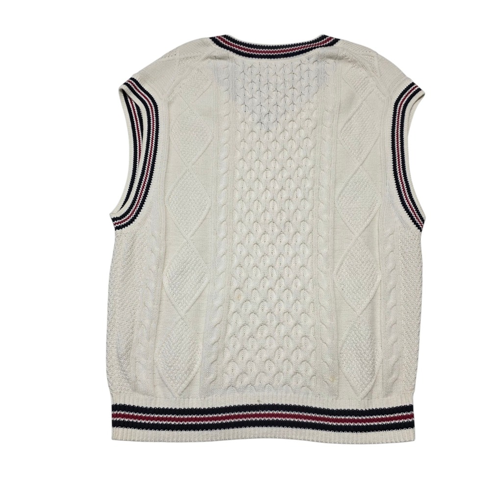 Abercrombie & Fitch Sweater Vest Ivory Cable Knit Oversized V Neck Womens M - Picture 3 of 6
